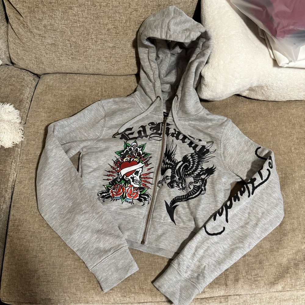 Ed Hardy cropped zip-up hoodie